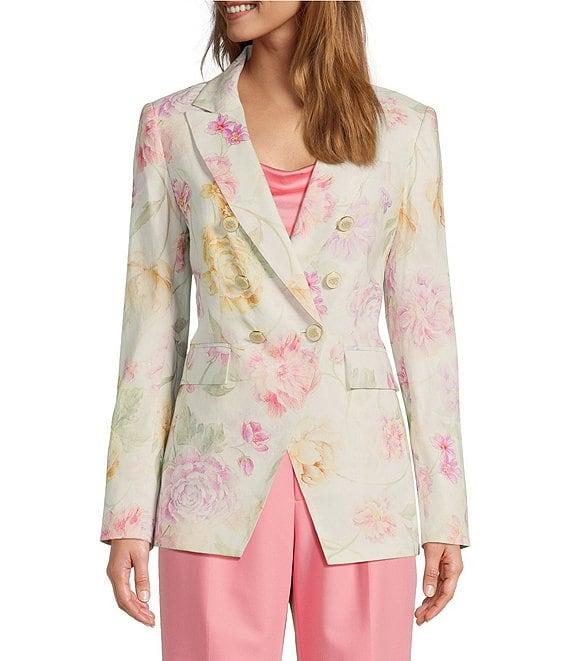 Antonio Melani Aurora Floral Linen Blend Notch Lapel Long Sleeve Jacket Product Image