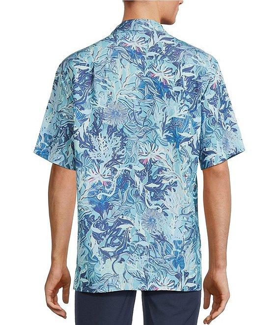 Caribbean Retro Coral Print Short Sleeve Woven Shirt Product Image