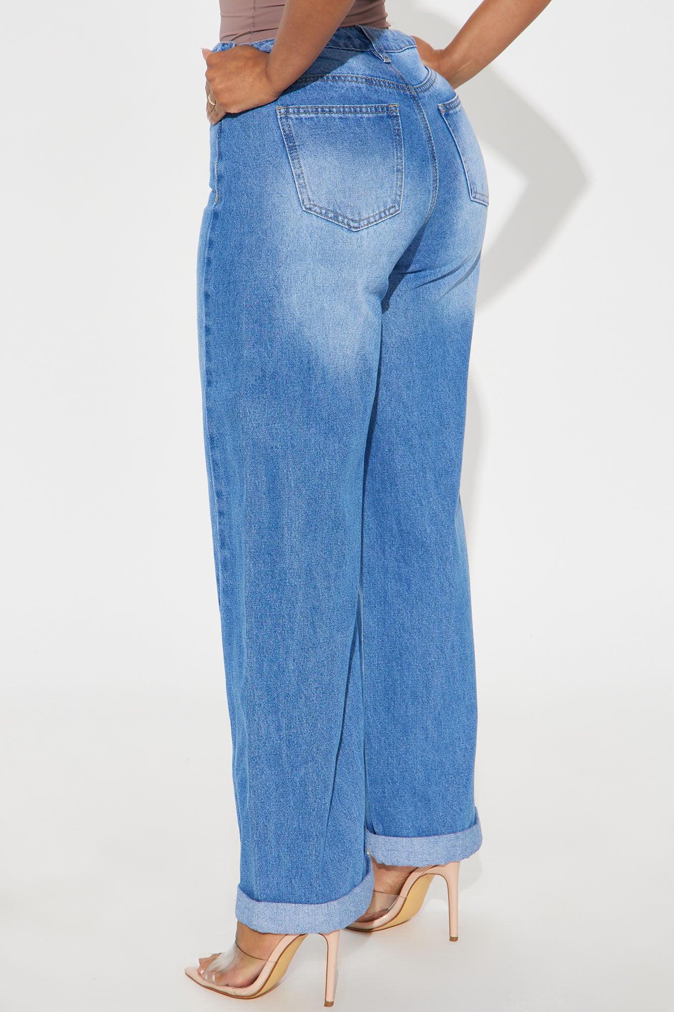 Jinnie Rolled Cuff Barrel Leg Jeans - Medium Wash Product Image