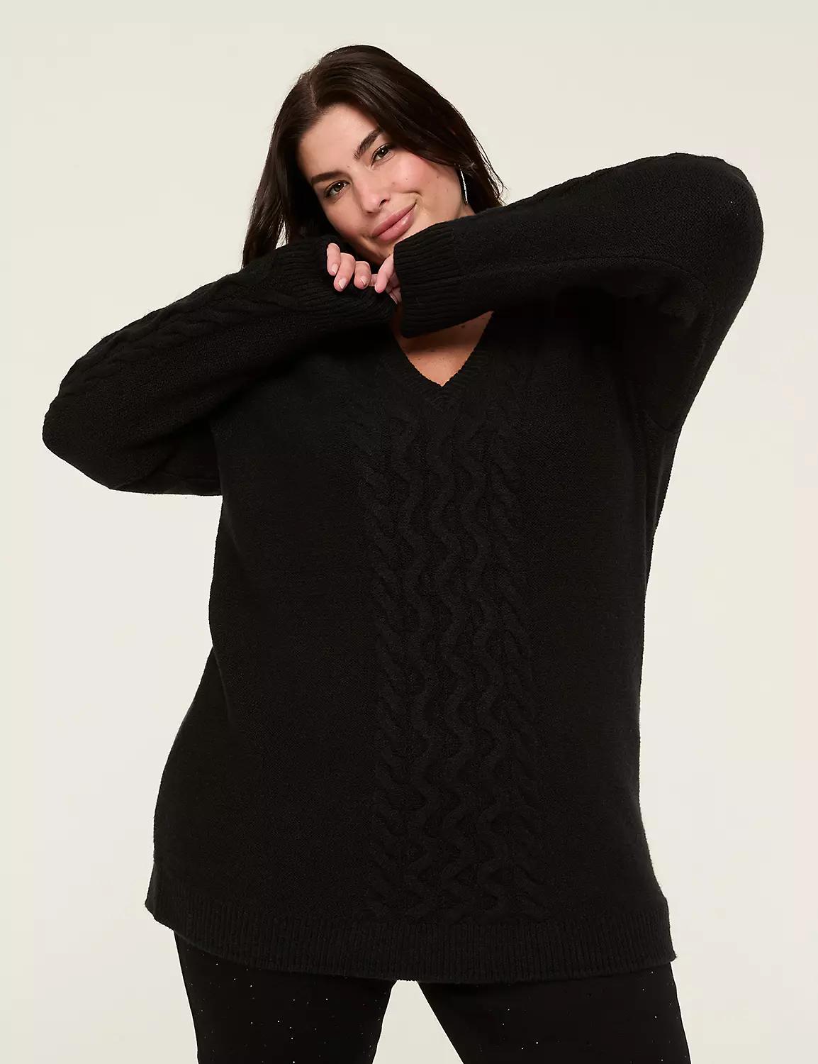 Cable Knit V-Neck Sweater Product Image