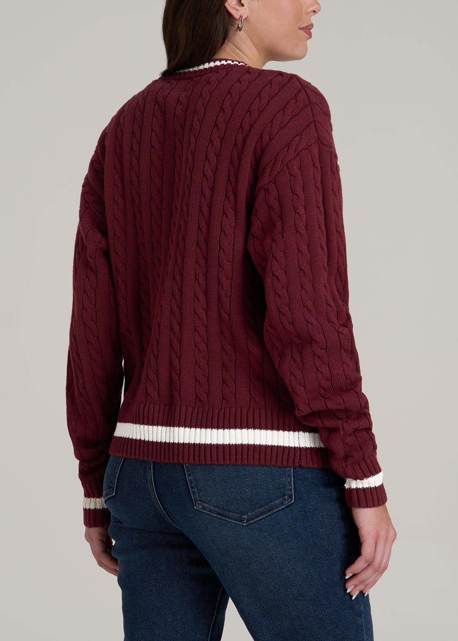 V-Neck Collegiate Sweater for Tall Women in Red Ochre and Winter White Female Product Image