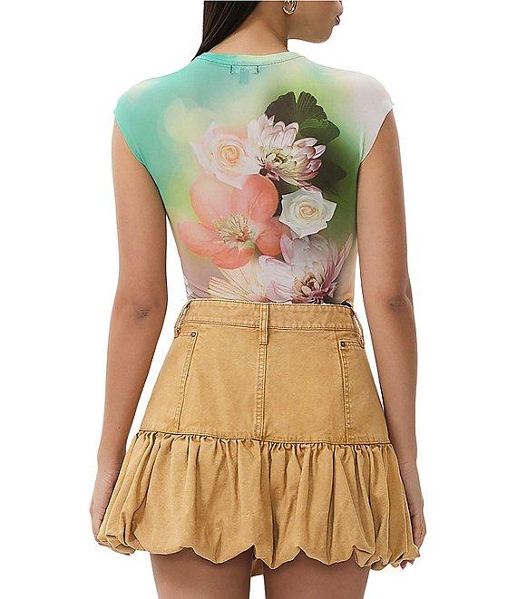AFRM Kaylee Mesh Floral Placement Print Crew Neck Short Sleeve Top Product Image