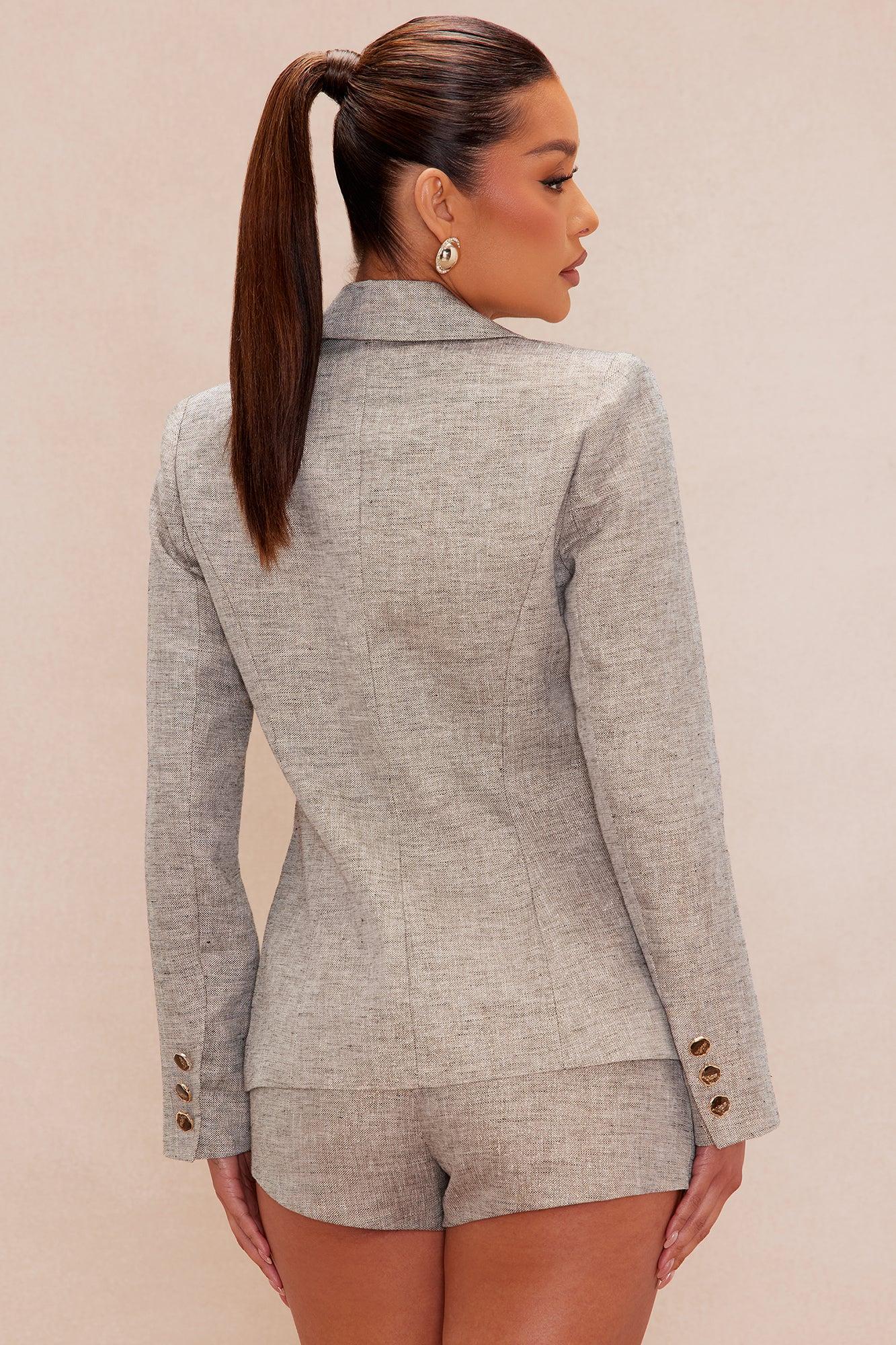 Leandra Linen Short Suit Set - Grey/combo Female Product Image