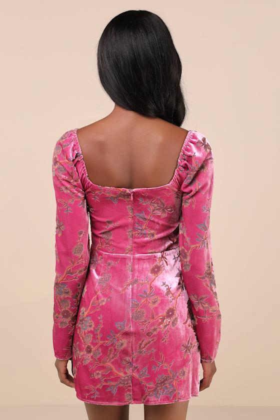 Simply Decadent Pink Floral Velvet Burnout Bustier Mini Dress Product Image