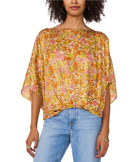 Vince Camuto Floral Print Boat Neck Short Sleeve Blouse Product Image