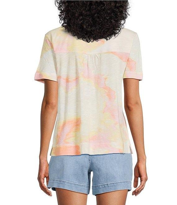 Westbound Distressed Foulard Print Short Sleeve V-Neck Top Product Image