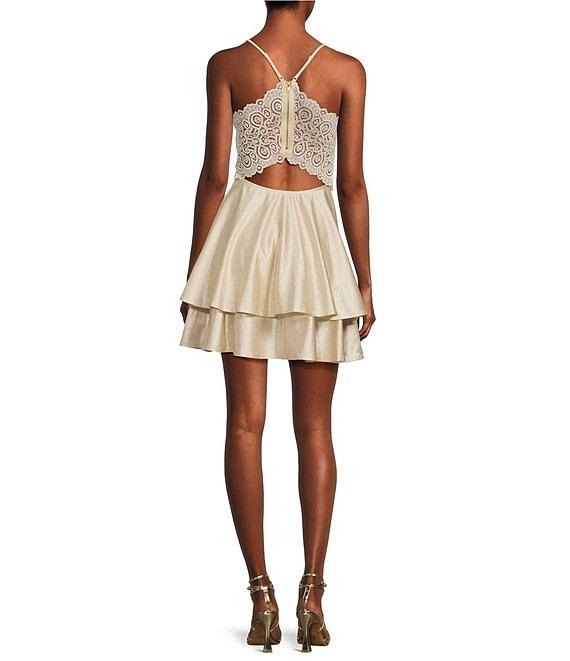 V-Neck Double Hem Fit & Flare Glitter Dress Product Image