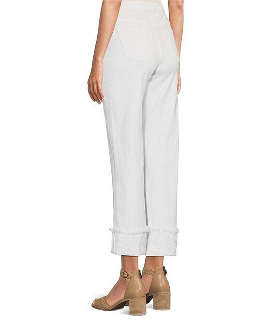 John Mark Floral Embroidered Fringe Hem Straight Leg Pants Product Image