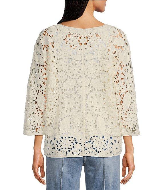 John Mark Lace Scoop Neck 3/4 Sleeve Popover Top Product Image
