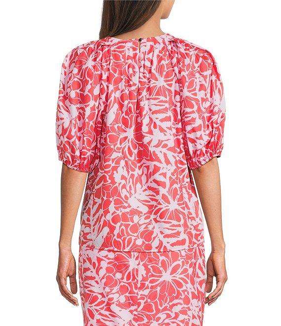 tyler boe Renee Round Neck Floral Short Puff Sleeve Coordinating Top Product Image