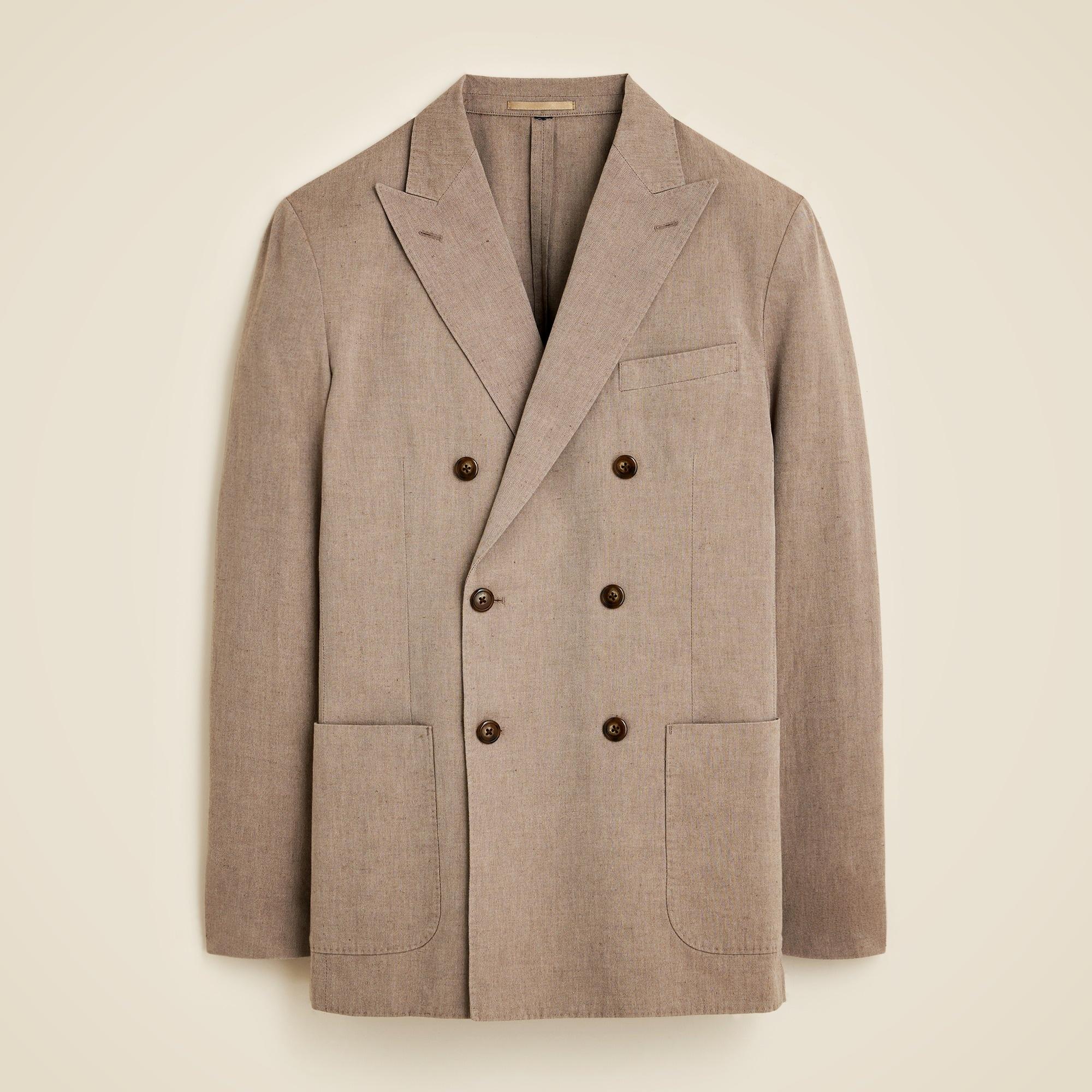 Ludlow Slim-fit double-breasted suit jacket in Irish cotton-linen blend Product Image