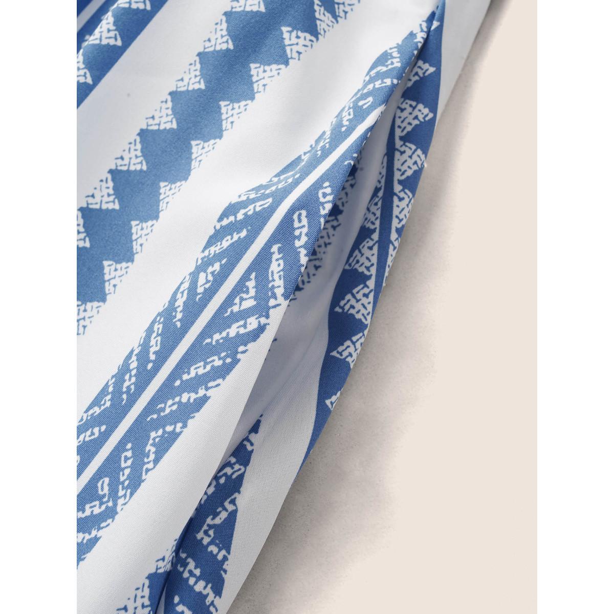 Plus Size Solid Geometric Dolman Sleeve Pocket Shirred Split Hem Dress Blue Women Resort Non V-neck Half Sleeve Curvy Long Dress BloomChic 18-20/2X Product Image