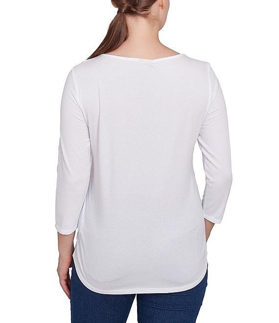 Ruby Rd. Hello Spring Floral Print Crew Neck 3/4 Sleeve Knit Top Product Image