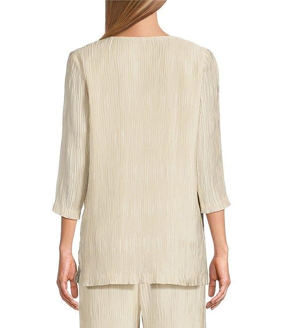 Caroline Rose Plisse Crinkled Pleat Scoop Neck 3/4 Sleeve Coordinating Tunic Product Image