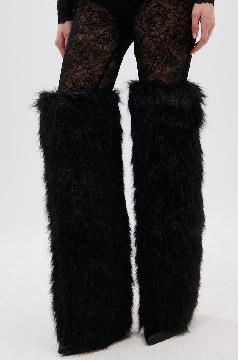 AZALEA WANG LANGLEYE BLACK THIGH HIGH FUR LUXE BOOT Product Image