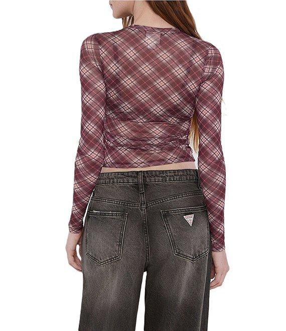 Guess Guess Originals Printed Shirred Mesh Long Sleeve Top Product Image