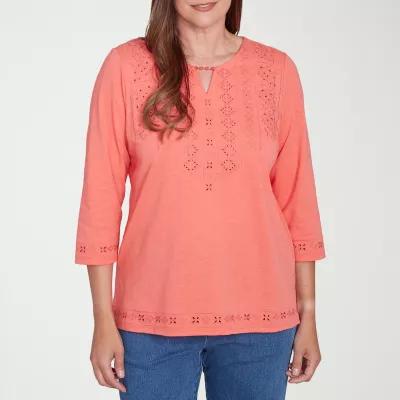 Alfred Dunner Free Spirit Womens Split Crew Neck 3/4 Sleeve T-Shirt Product Image