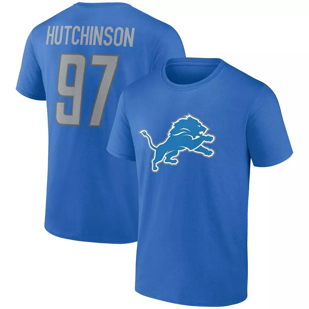 Men's Fanatics Branded Aidan Hutchinson Blue Detroit Lions Player Icon Name & Number T-Shirt,  Product Image