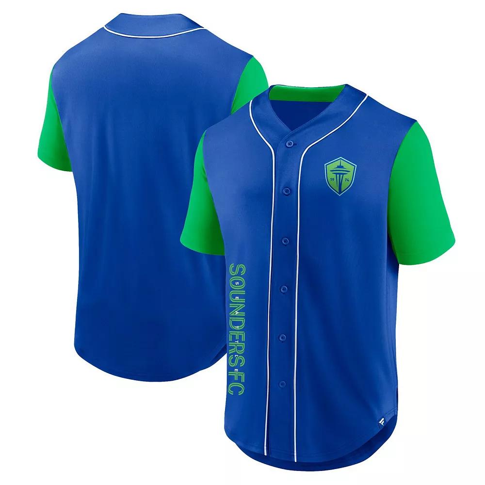 Men's Fanatics Branded Blue Seattle Sounders FC Balance Fashion Baseball Jersey, Size: Medium Product Image
