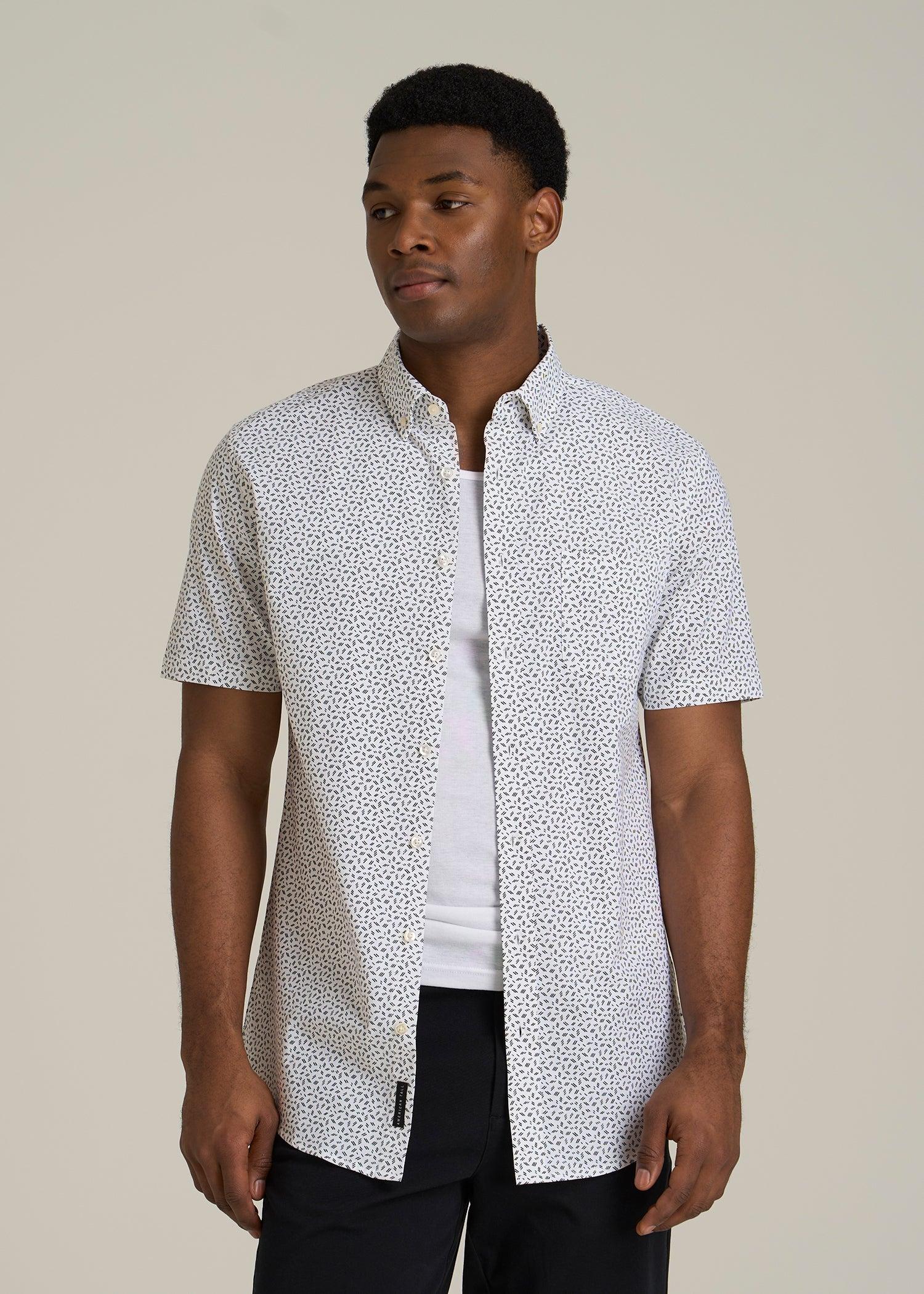 Short Sleeve Shirt for Tall Men in Black and White Geometric Male Product Image