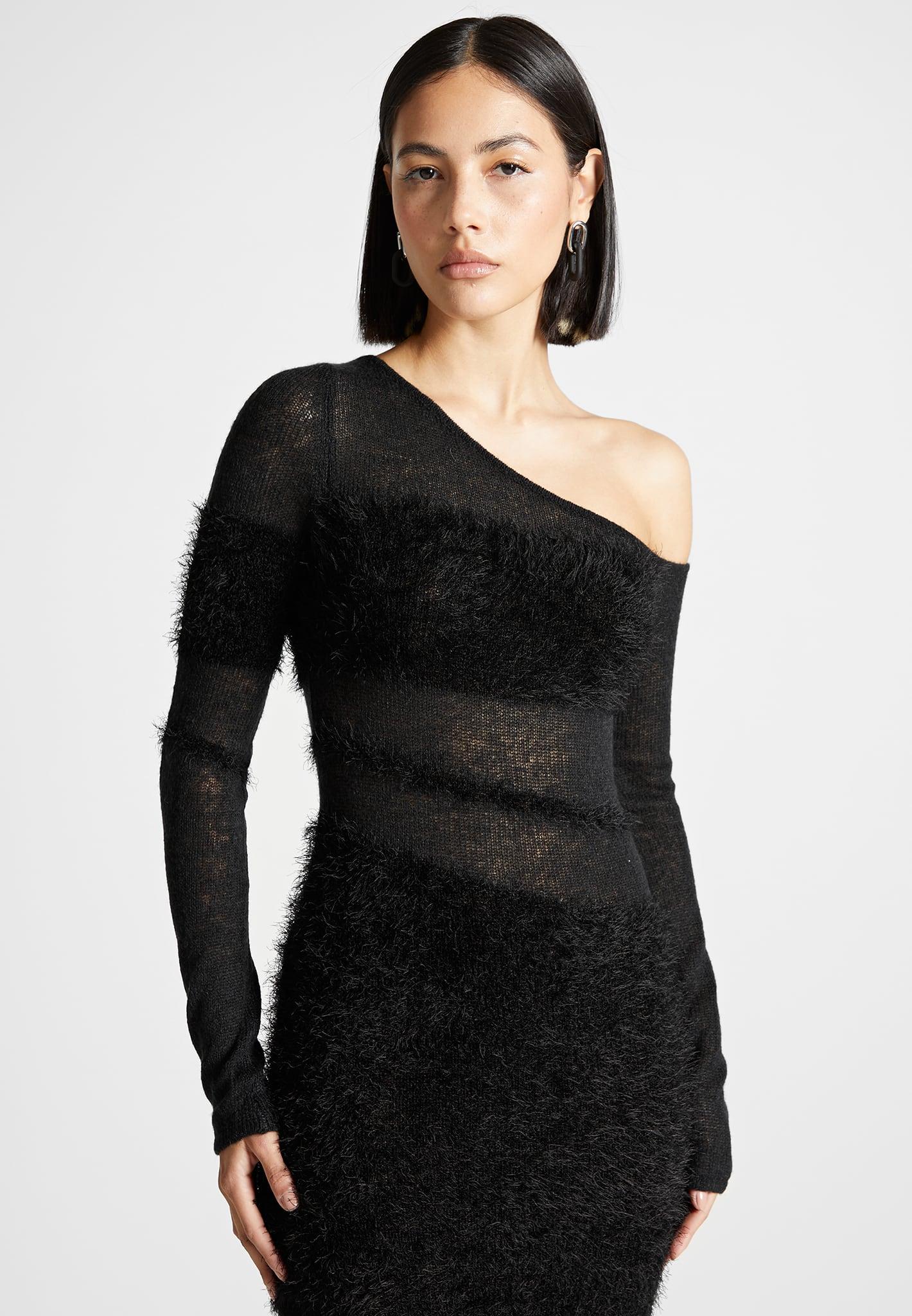 Off Shoulder Knitted Maxi Dress - Black Female Product Image