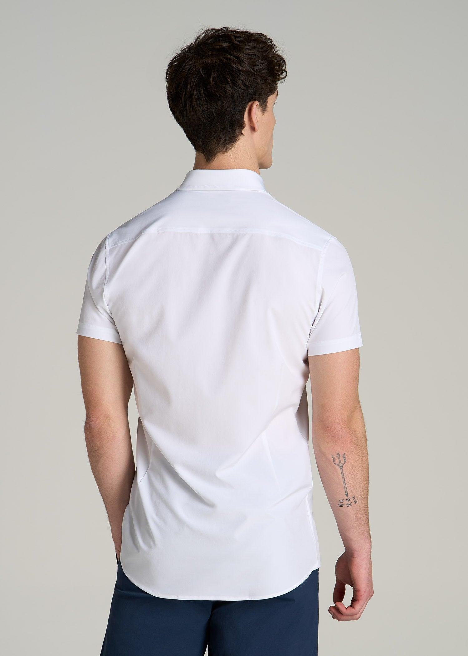 Short Sleeve Traveler Stretch Button Shirt for Tall Men in Bright White Male Product Image
