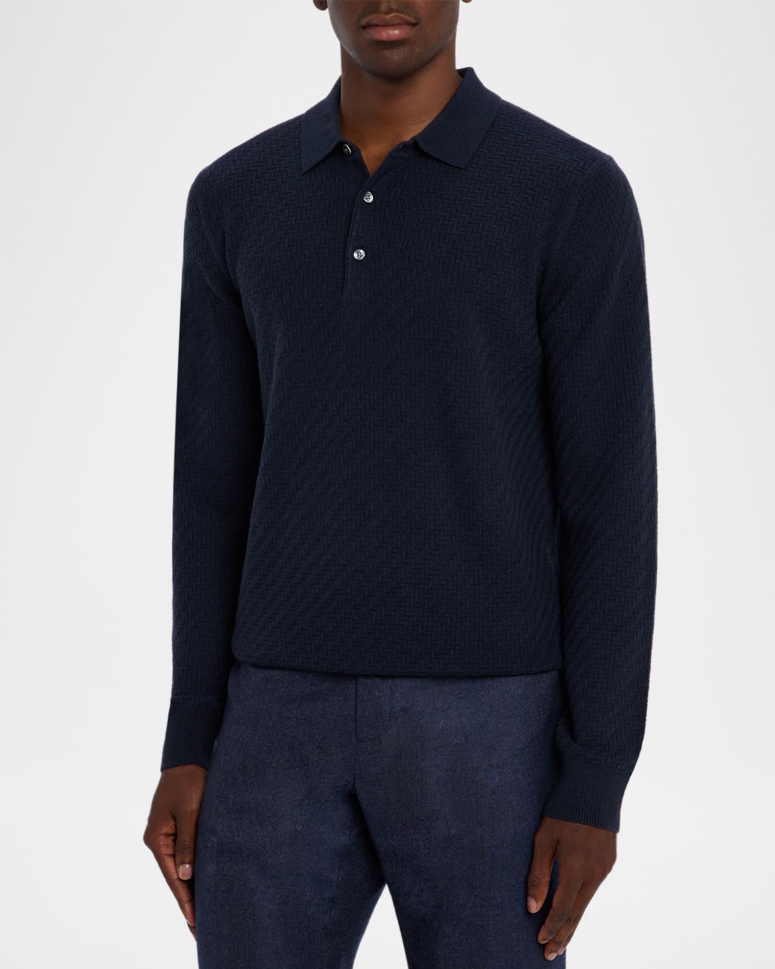 Men's Cashmere Mix-Ribbed Polo Sweater Product Image