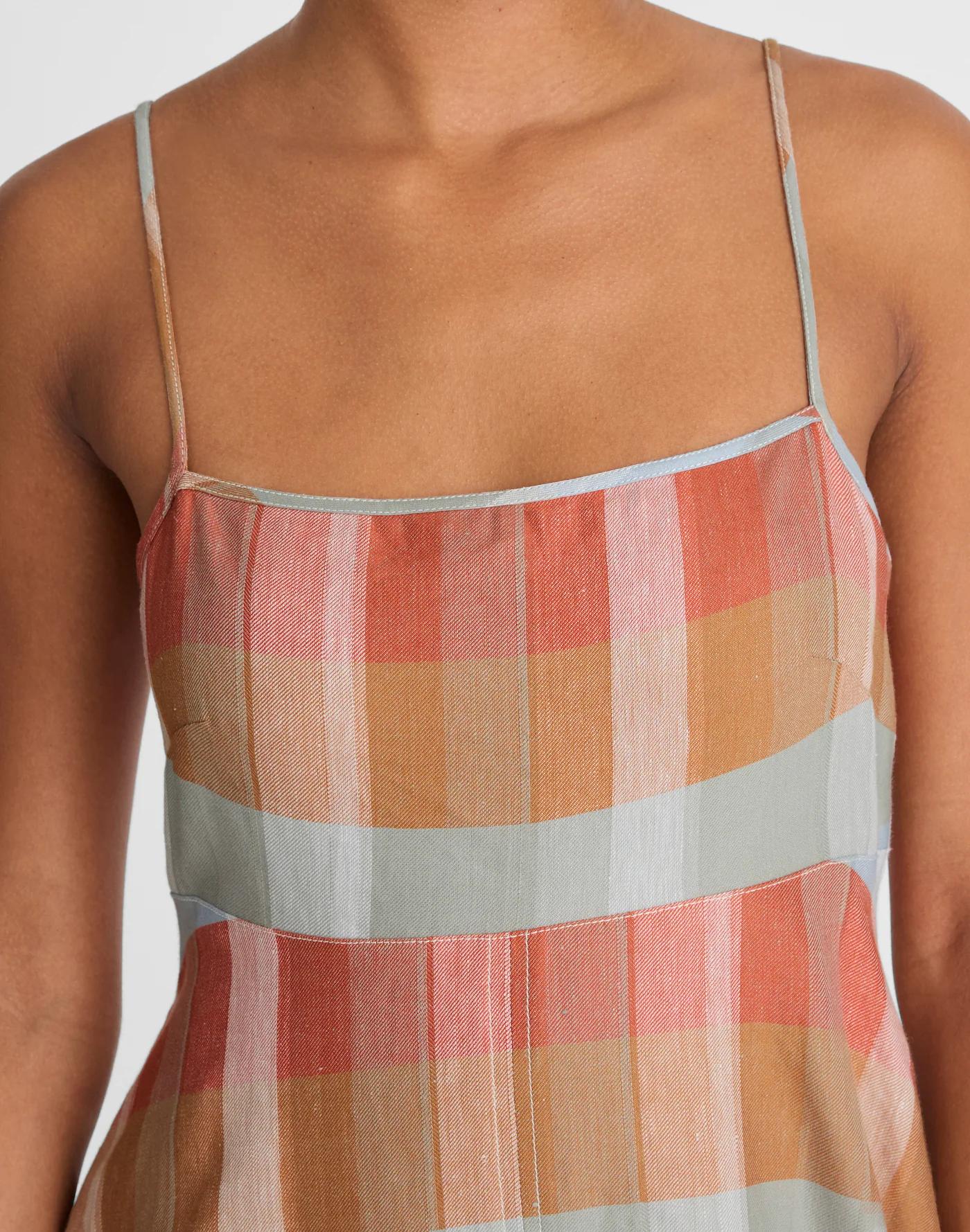 Empire-Waist Midi Dress in Plaid Product Image