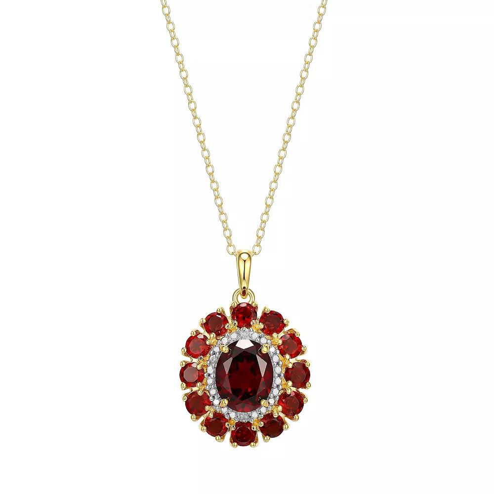18K Gold Over Silver Genuine Garnet and Diamond Accent Pendant, Women's, Size: 18", Gold Tone Product Image