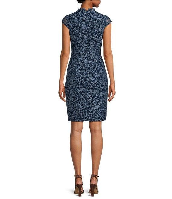 Vince Camuto Cap Sleeve Wrap Lace V-Neck Sheath Dress Product Image