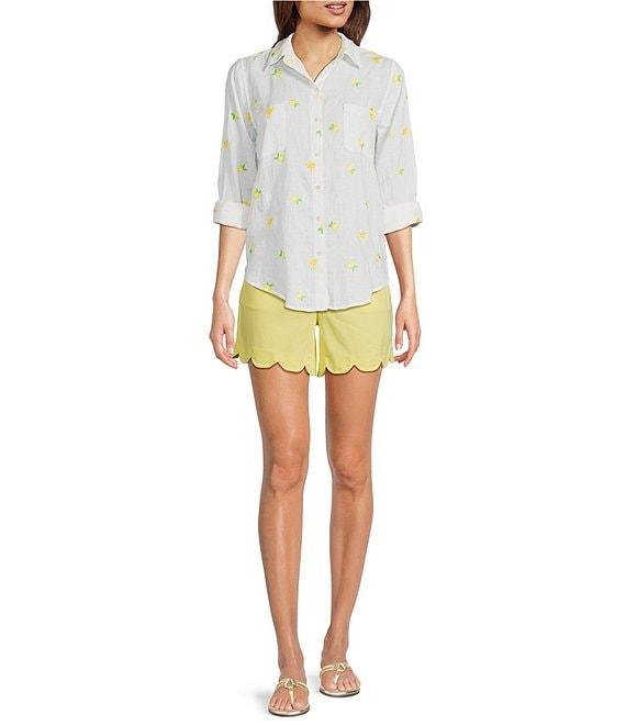 Lilly Pulitzer Sea View Linen Honeycomb Print Point Collar Long Sleeve Button Down Top Product Image