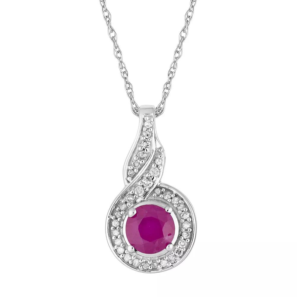 10k White Gold Ruby & Diamond Accent Twist Halo Pendant Necklace, Women's, Size: 18", 10k Whgold Product Image