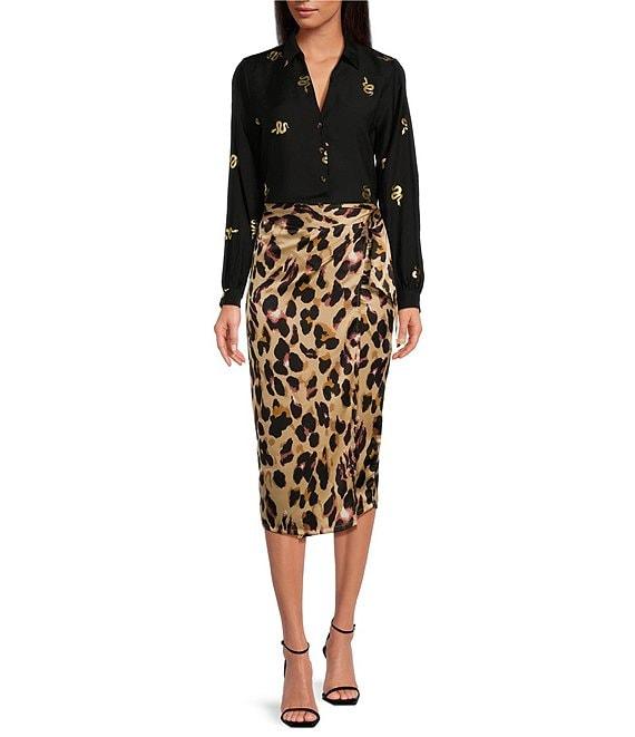 Never Fully Dressed Jaspre Leopard Print Wrap Midi Skirt Product Image
