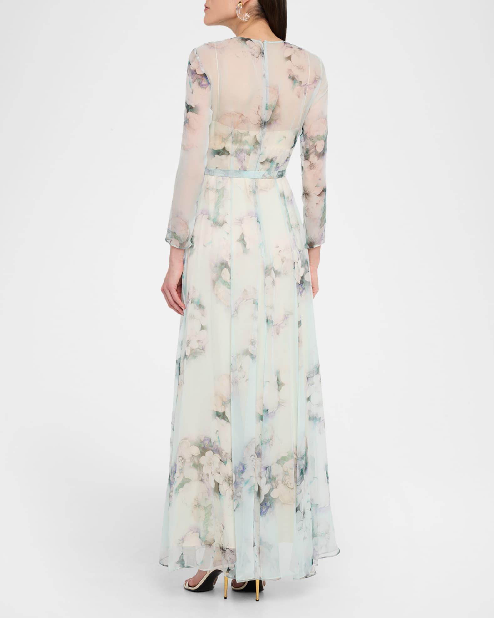 Floral-Print Chiffon Long-Sleeve Maxi Dress Product Image
