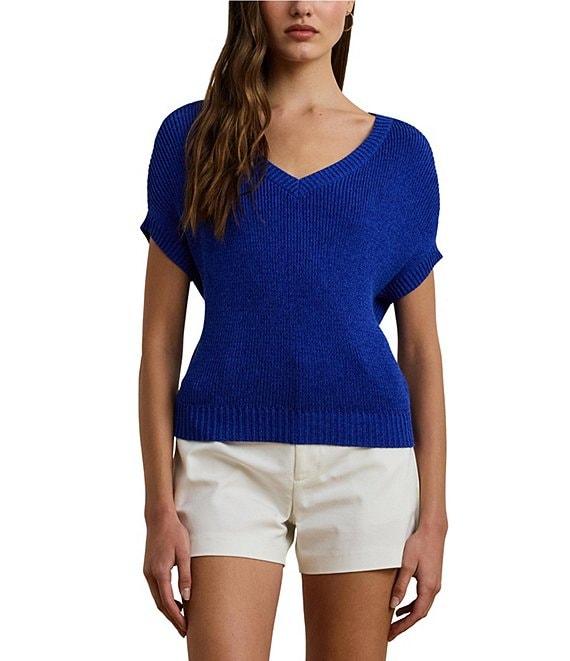 Lauren Ralph Lauren Rib Knit V Neck Short Dolman Sweater Product Image