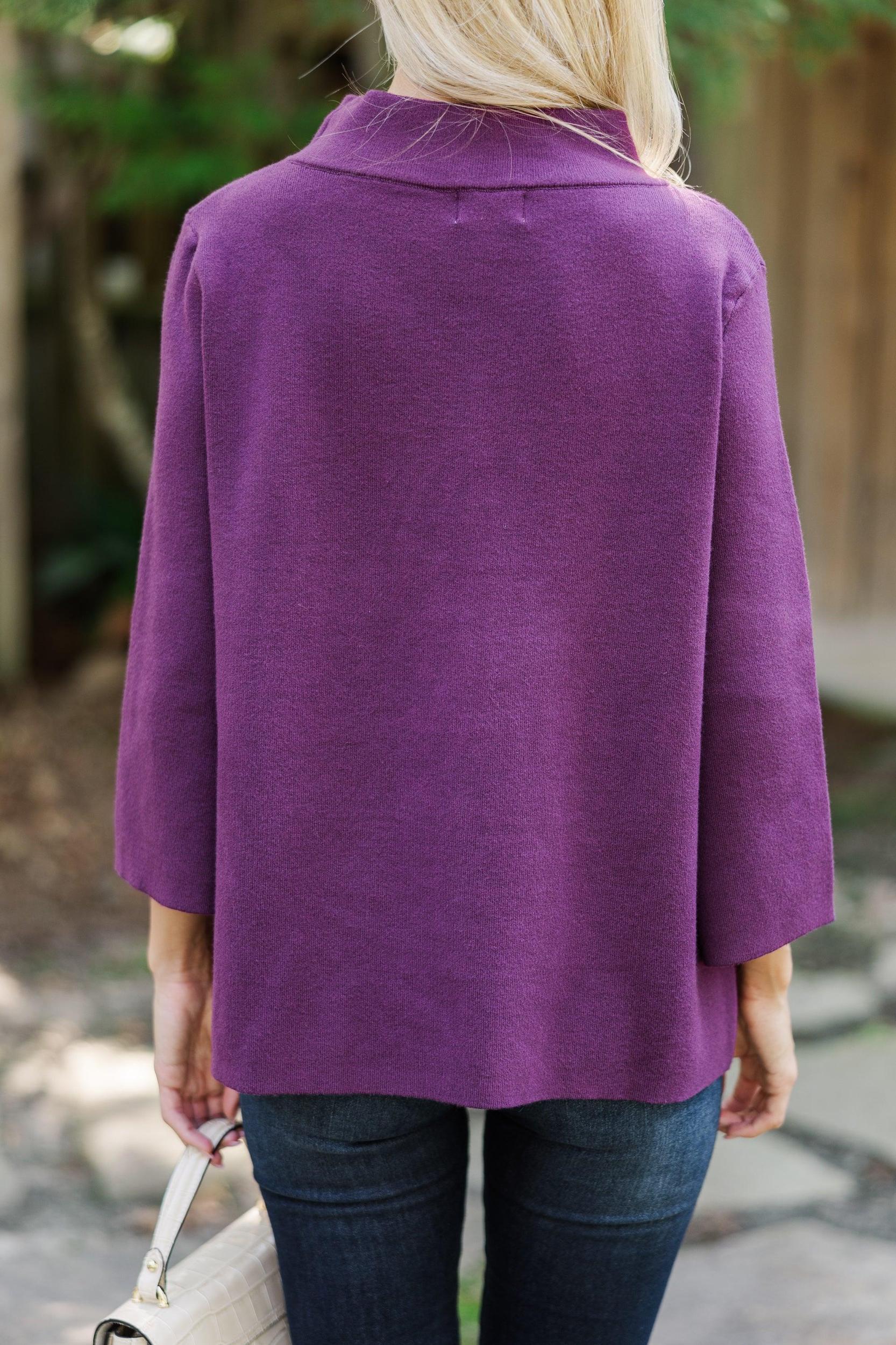 Just A Feeling Plum Purple Mock Neck Sweater Female Product Image