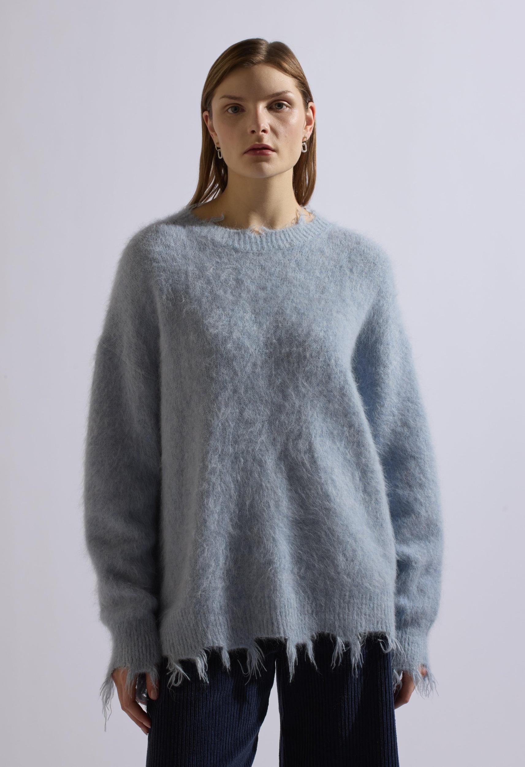 Blue Alpaca Wool Distressed Sweater Product Image
