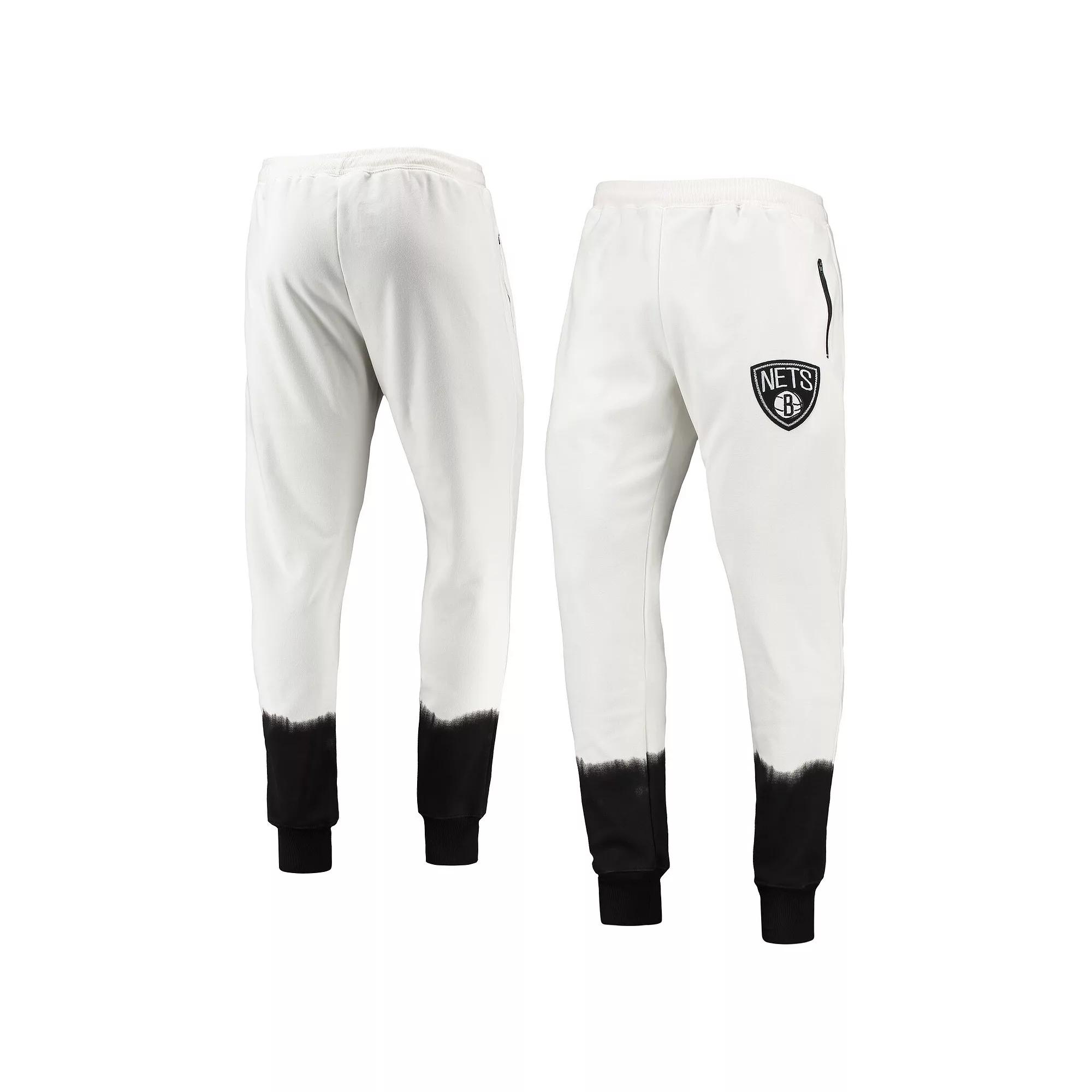 Men's Oatmeal Brooklyn Nets Double Dribble Tie-Dye Fleece Jogger Pants,  Product Image