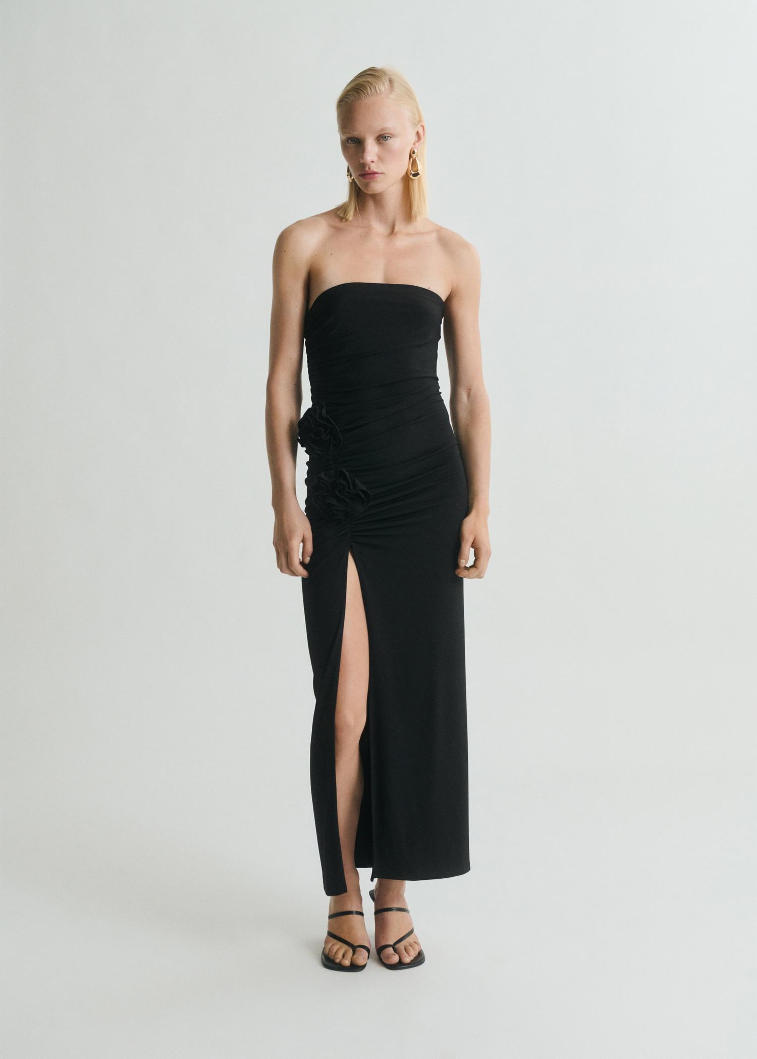 Strapless dress with flower detail - Women | MANGO USA Product Image