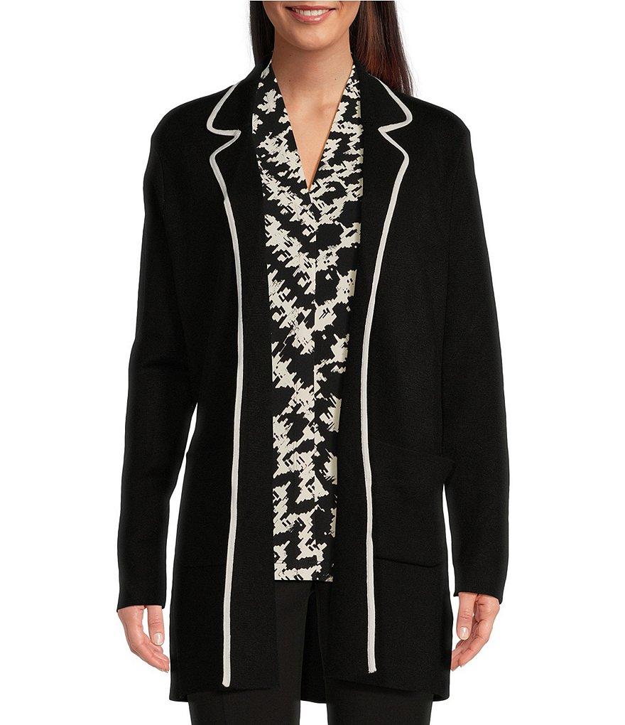 Calvin Klein Contrast Tie-Front Notch Lapel Long Sleeve Sweater Product Image