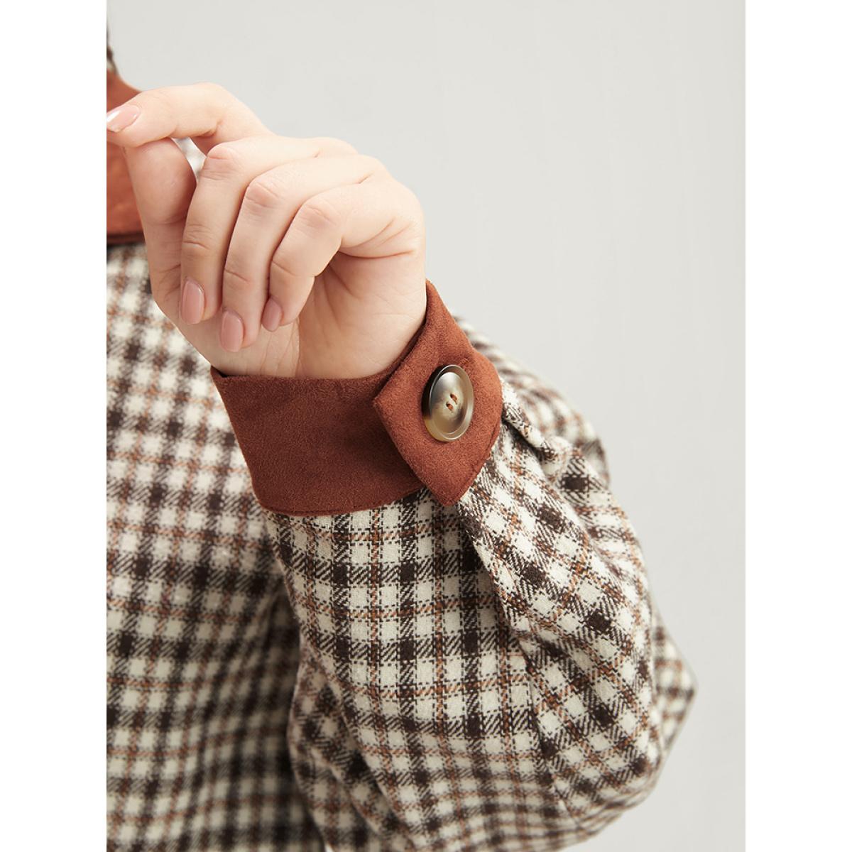 Plus Size Gingham Contrast Button Up Flap Pocket Coat Women Chocolate Casual Patchwork Ladies Dailywear Winter Coats BloomChic 14-16/1X Product Image