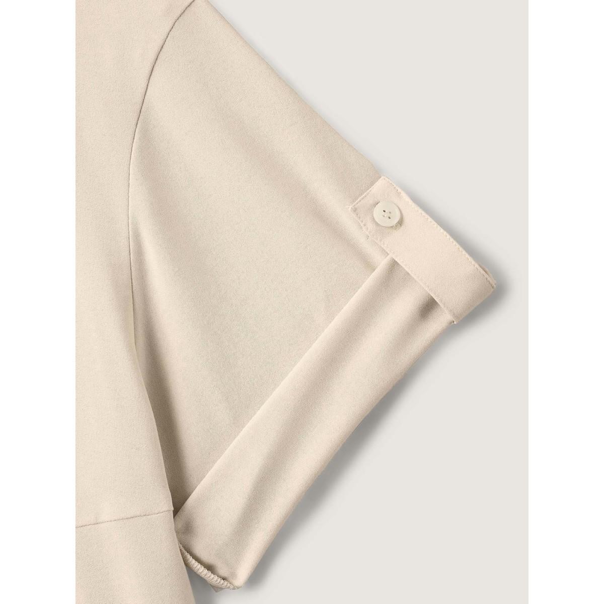 Plus Size Apricot Toothpick Pleats Tab Sleeve Long Blouse Women Leisure Elbow-length sleeve Shirt collar Casual Blouses BloomChic 14-16/1X Product Image