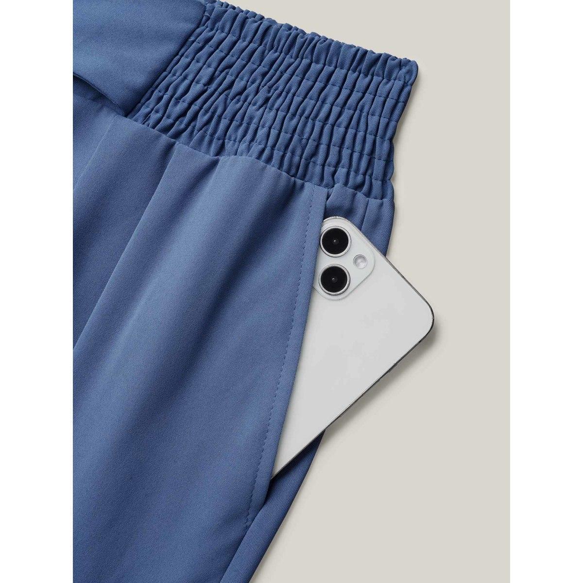 Plus Size Smocked Waist-Tie Flared Pants Women Mediumblue Elegant Wide Leg Mid Rise Everyday Pants BloomChic 18-20/2X Product Image