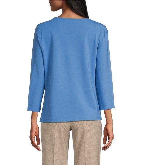 Investments Petite Size Knit 3/4 Sleeve Front Drape Crew Neck Top Product Image
