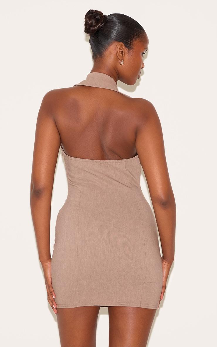 Taupe Asymmetric Button Down Collar Detail Bodycon Dress Product Image