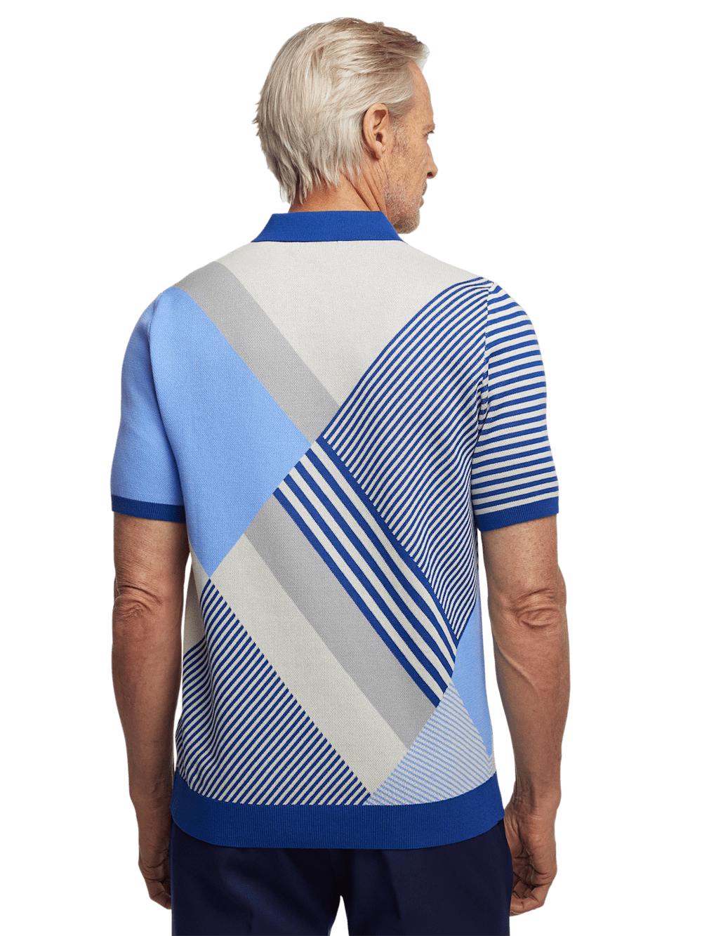 Cotton Three Button Polo - Blue Multi Product Image