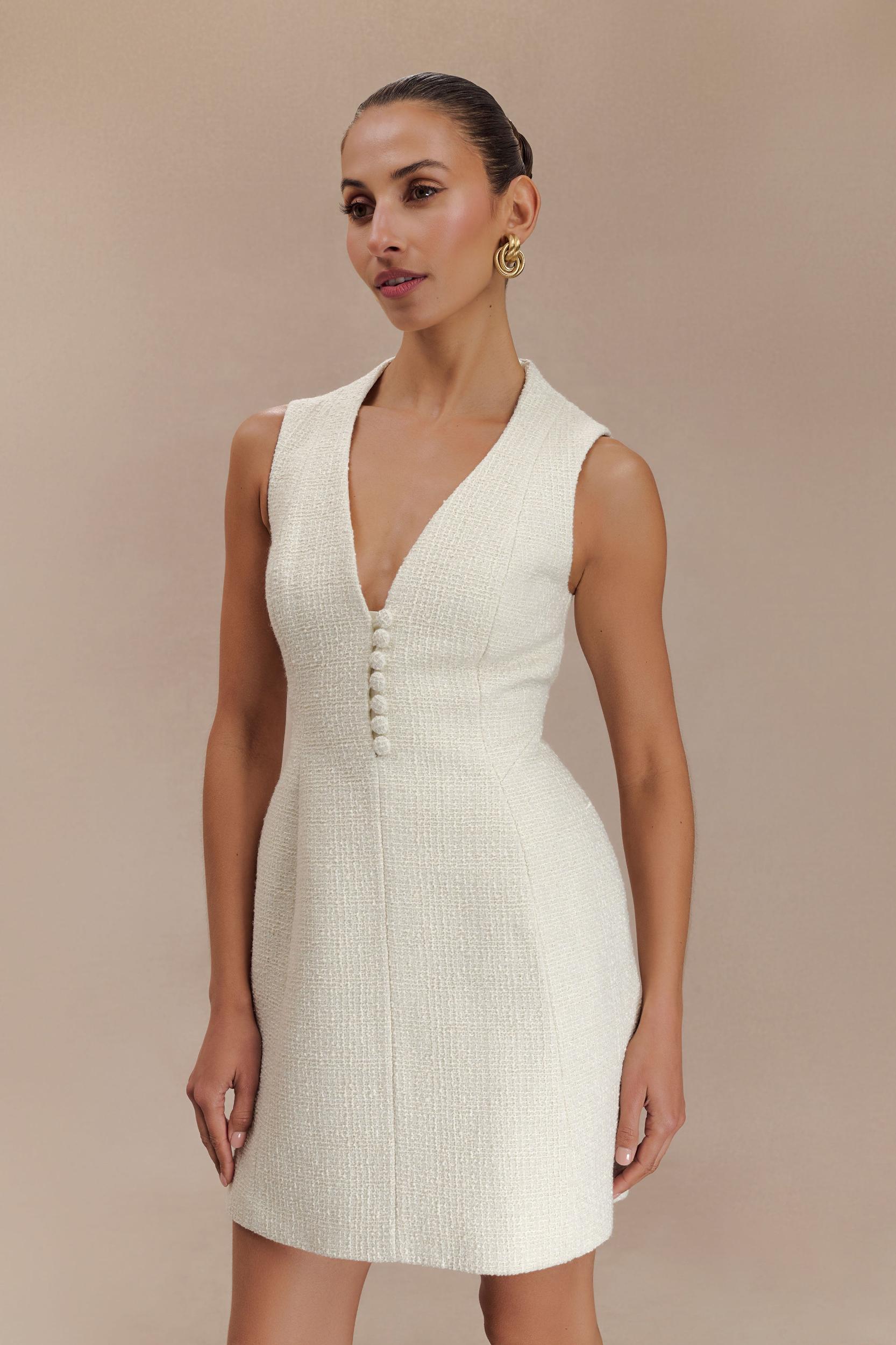 Danna Boucle Mini Dress With Pleats - White Product Image