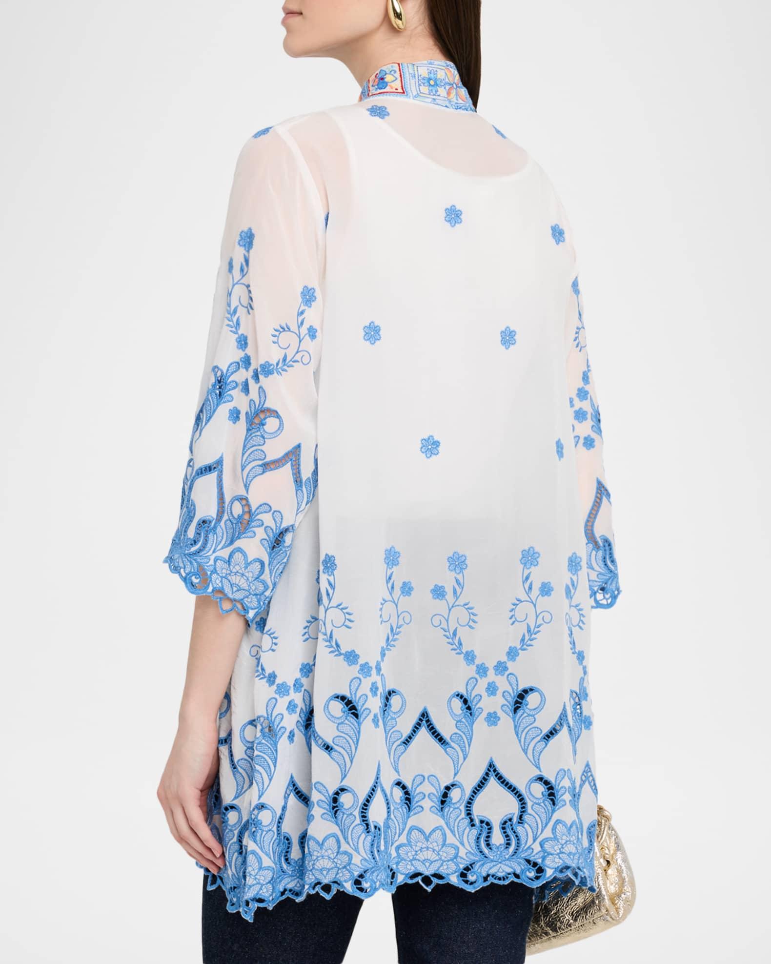 Marcia Floral-Embroidered Georgette Kimono Product Image