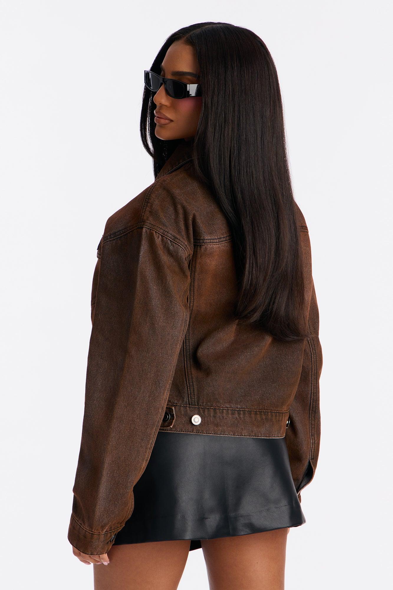 Abilene Coated Denim Trucker Jacket - Brown Female Product Image