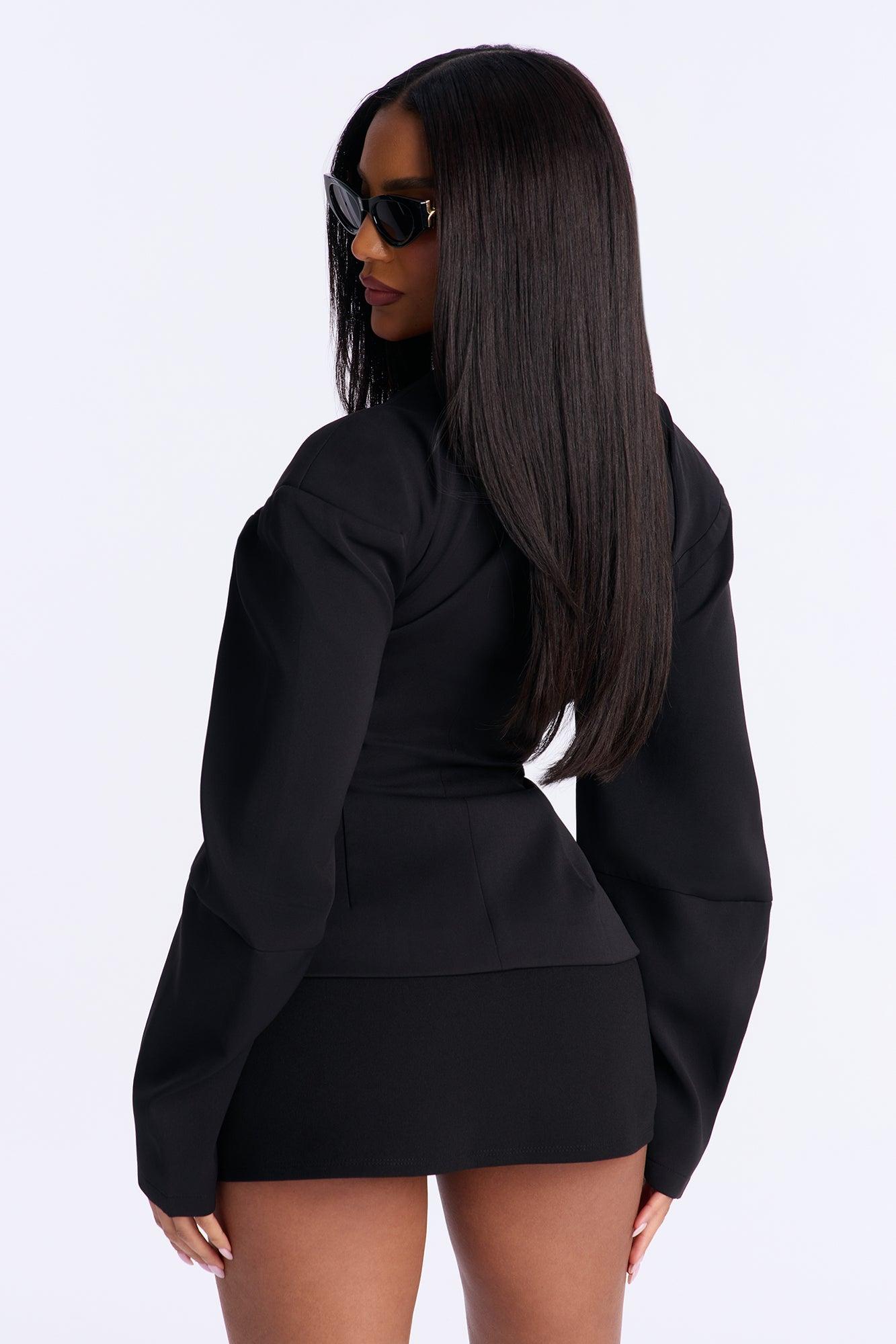 Off Duty Boss Puff Sleeve Button Front Blouse - Black Female Product Image